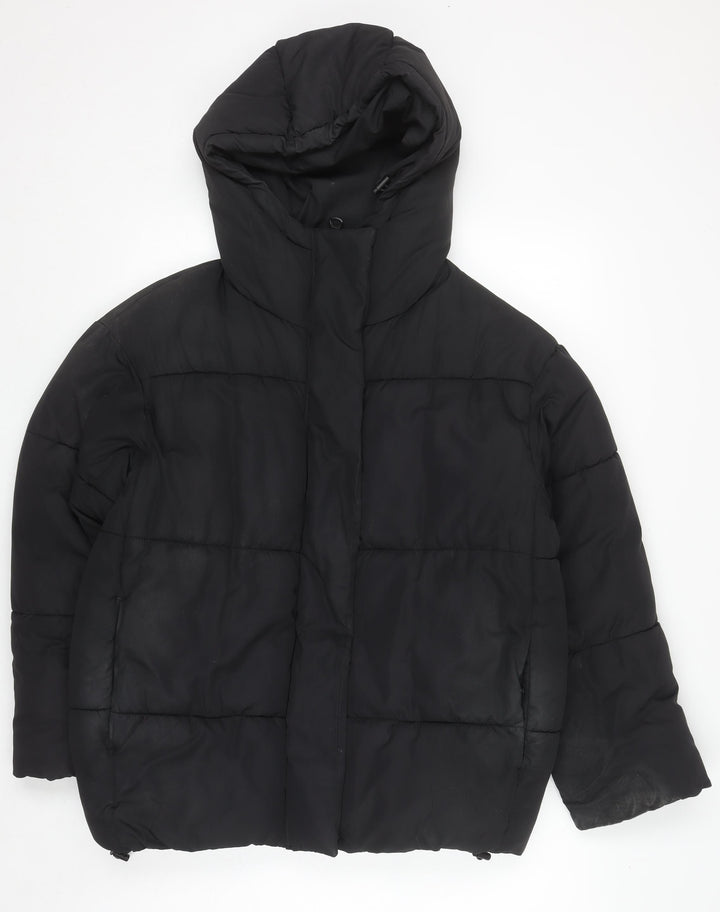 Monki Women's Black XS Puffer Jacket Hooded Winter Coat