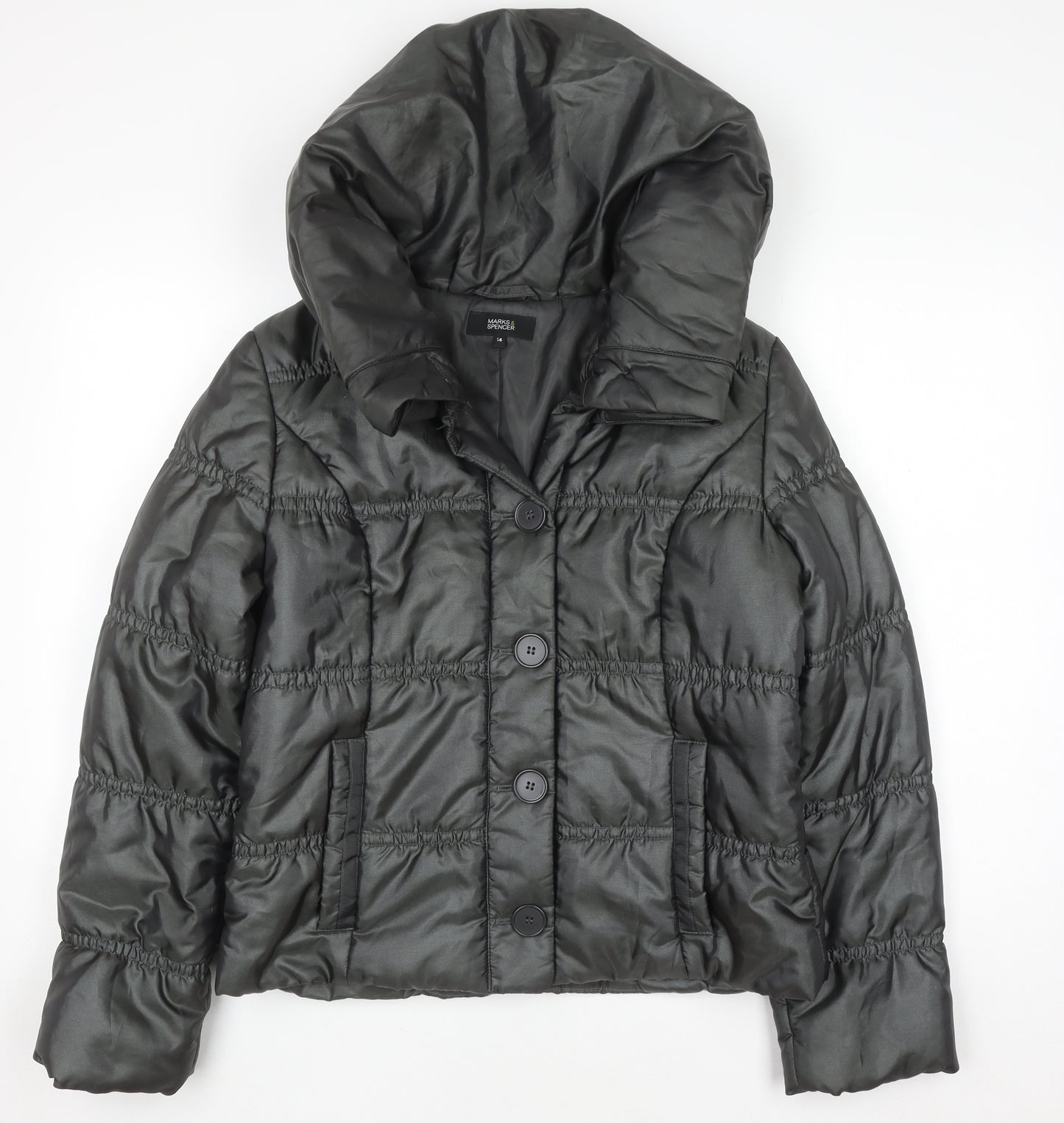 Marks & Spencer Women’s Grey Puffer Jacket UK 14 Hooded Short Coat