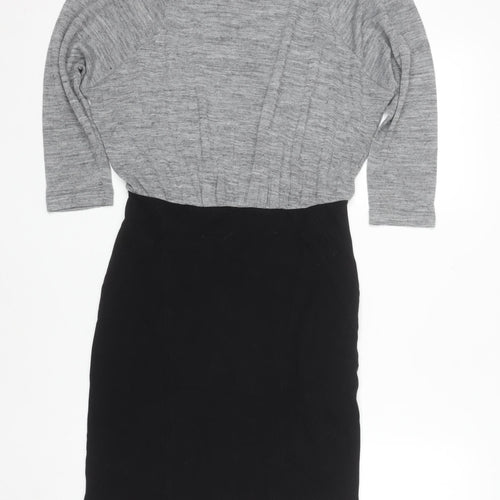 Mango Women Grey Black Sheath Dress Size 12 Knit Colourblock Zip