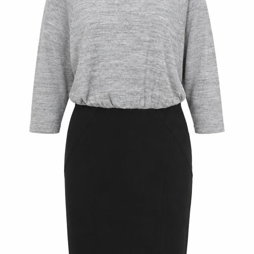 Mango Women Grey Black Sheath Dress Size 12 Knit Colourblock Zip