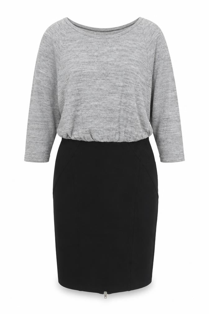 Mango Women Grey Black Sheath Dress Size 12 Knit Colourblock Zip