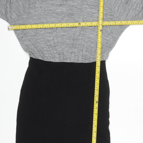 Mango Women Grey Black Sheath Dress Size 12 Knit Colourblock Zip