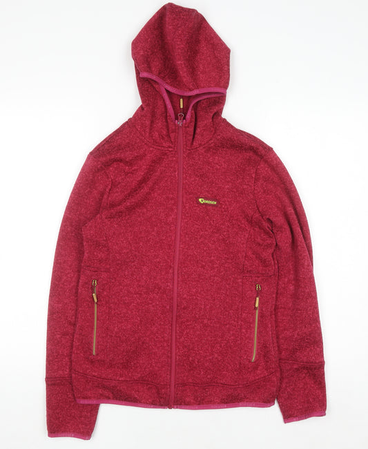 NORDSEN Women Red Full Zip Hooded Sweatshirt Small Fleece Warm