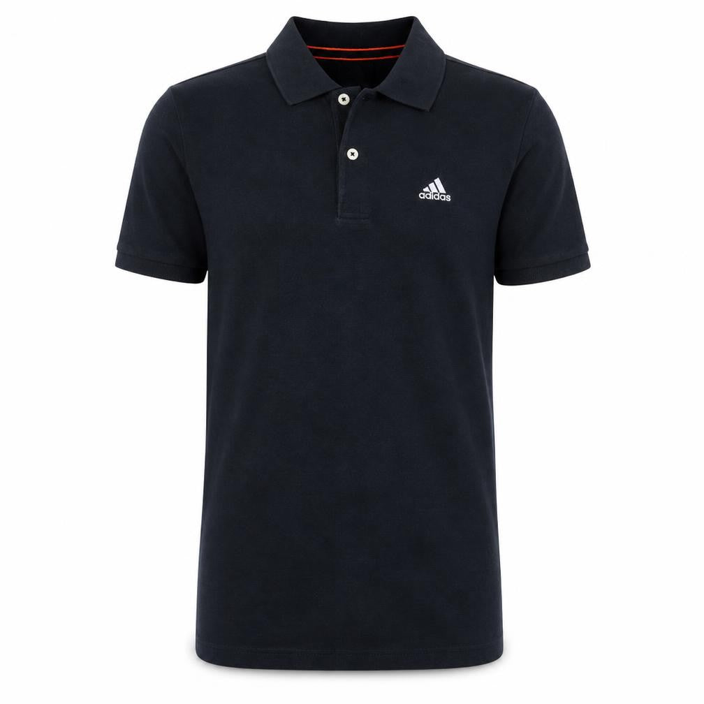 Front view of adidas Men's Black Essentials Polo Shirt, size S, Regular Fit