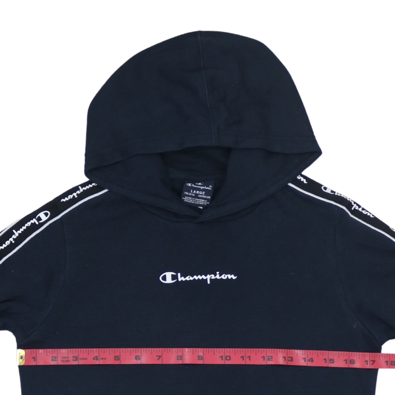 Champion Boys Navy Logo Tape Pullover Hoodie Size 11-12 Years