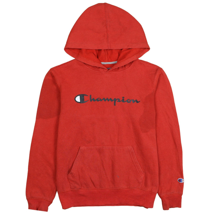 Champion Womens Red Pullover Hoodie L Logo Print Casual Sweatshirt