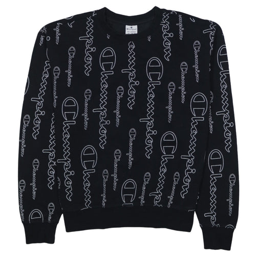 Champion Mens Black 2XL Logo Print Crew Neck Sweatshirt