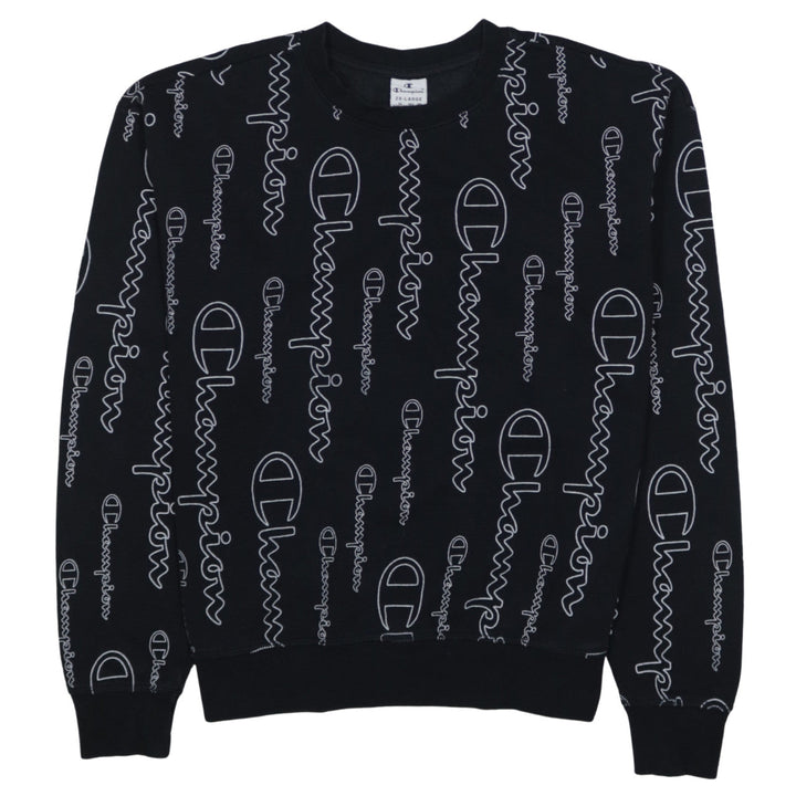 Champion Mens Black 2XL Logo Print Crew Neck Sweatshirt