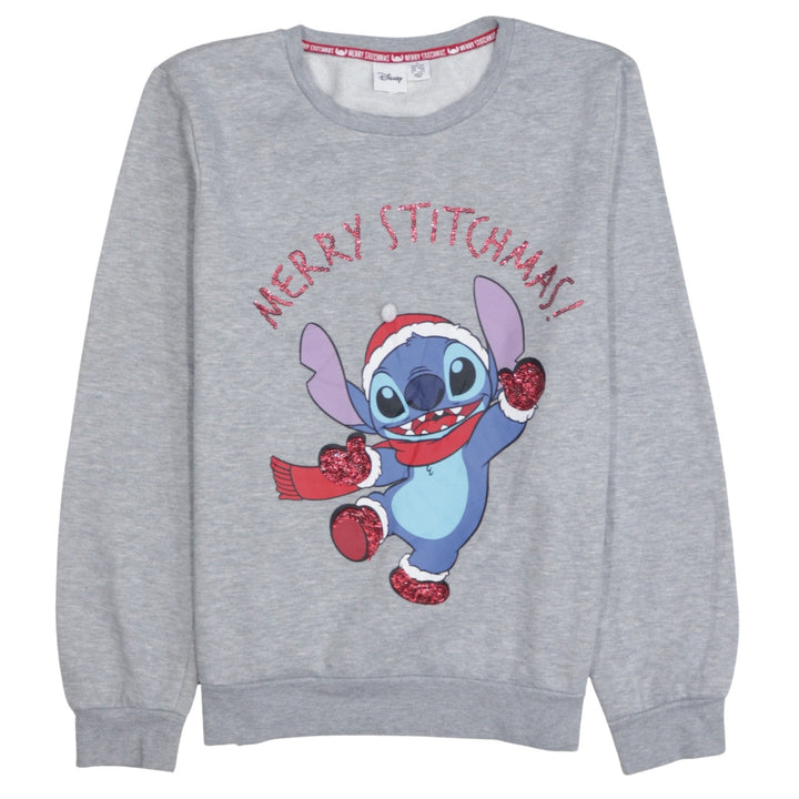 Disney Women Grey Stitch Christmas Sweatshirt Size S 10/12