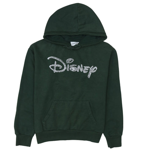 Disney Womens Dark Green Pullover Hoodie XS Relaxed Fit Cotton Blend