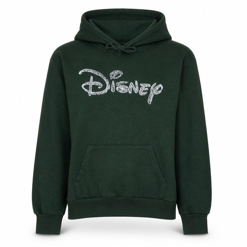 Disney Womens Dark Green Pullover Hoodie XS Relaxed Fit Cotton Blend