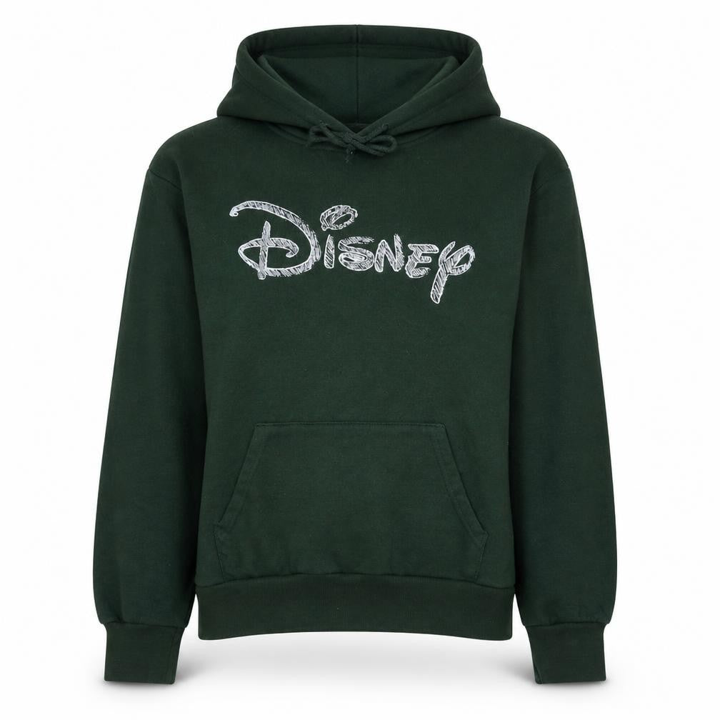 Disney Womens Dark Green Pullover Hoodie XS Relaxed Fit Cotton Blend