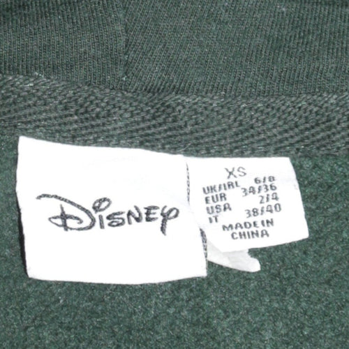 Disney Womens Dark Green Pullover Hoodie XS Relaxed Fit Cotton Blend