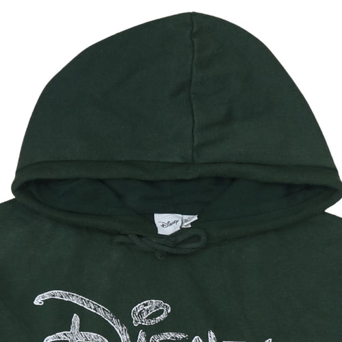 Disney Womens Dark Green Pullover Hoodie XS Relaxed Fit Cotton Blend