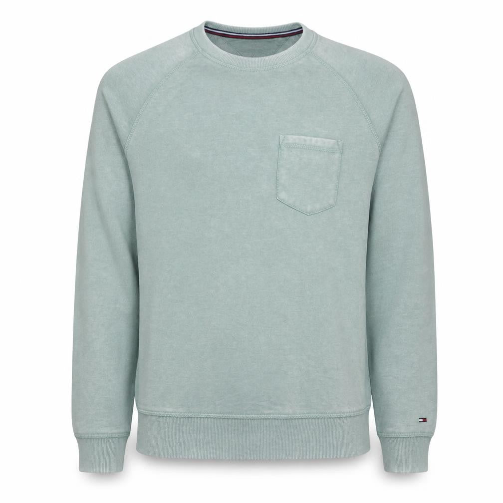 Front view of Hilfiger Denim Men's Green Crew Neck Sweatshirt M Regular Fit