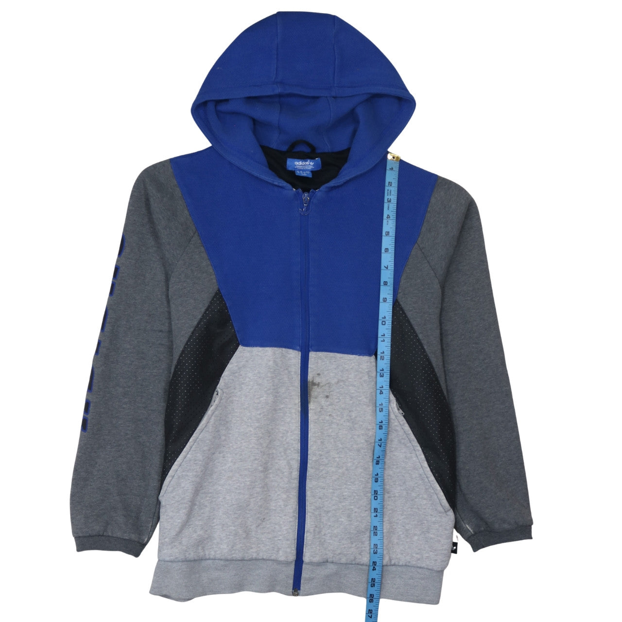 Adidas Mens Blue Grey Full Zip Hoodie Size M Sportswear