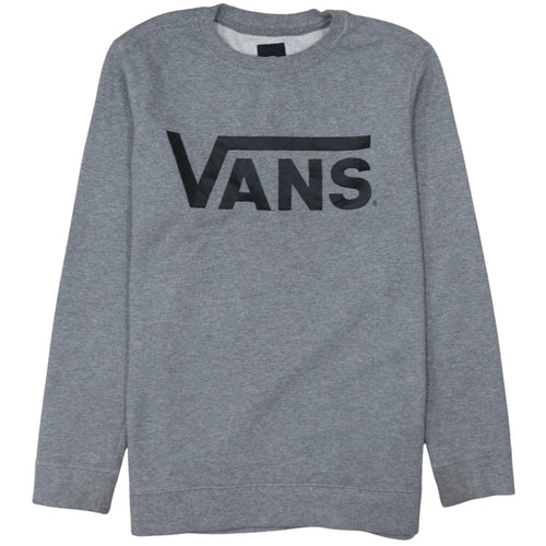 Vans Men Grey Large Logo Crew Neck Pullover Sweatshirt