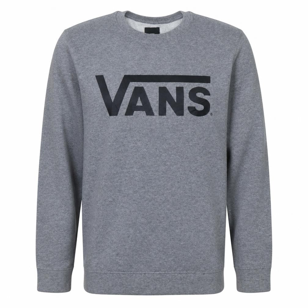 Front view of Vans Men Grey Large Logo Crew Neck Pullover Sweatshirt