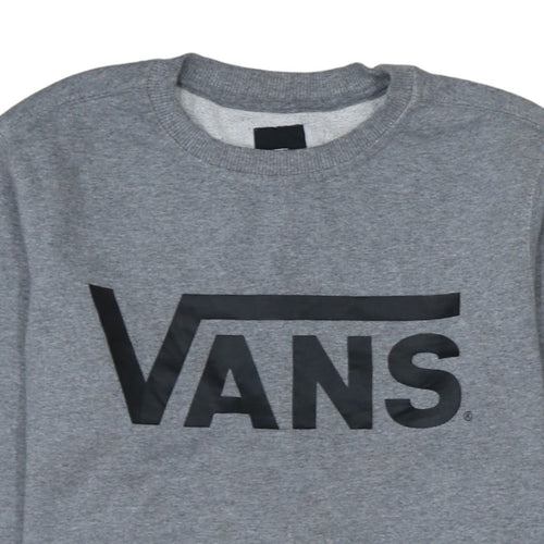 Vans Men Grey Large Logo Crew Neck Pullover Sweatshirt