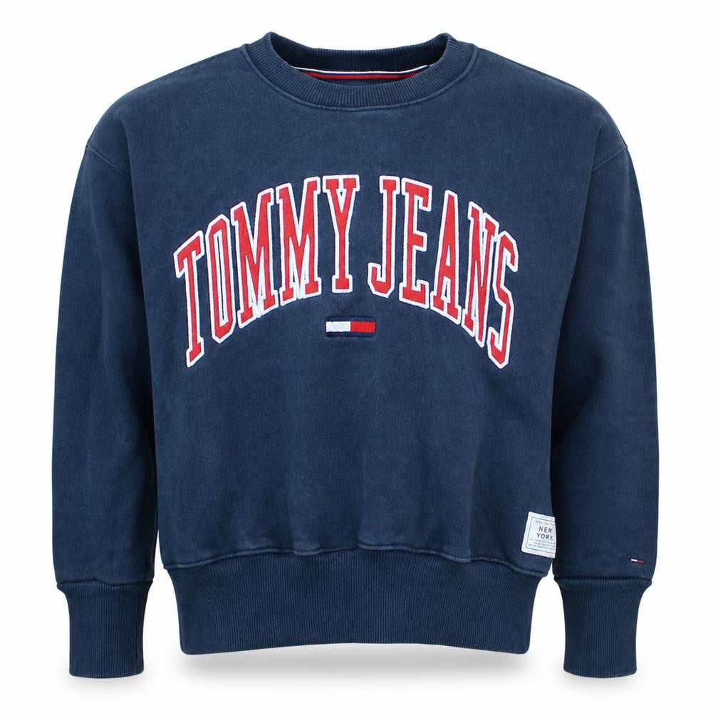 Front view of Tommy Jeans Men's Blue Small Crew Neck Pullover Sweatshirt