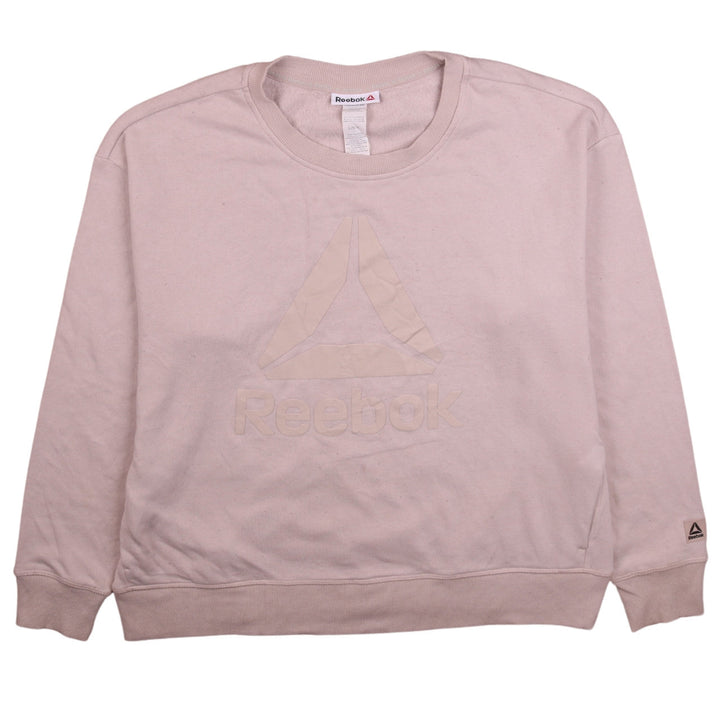 Reebok Women Beige Logo Crew Neck Pullover Sweatshirt Size L