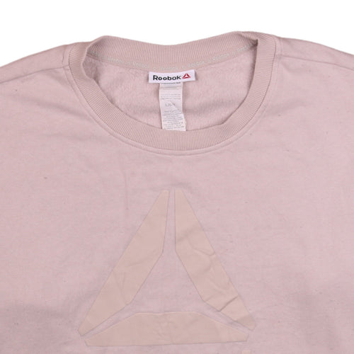 Reebok Women Beige Logo Crew Neck Pullover Sweatshirt Size L
