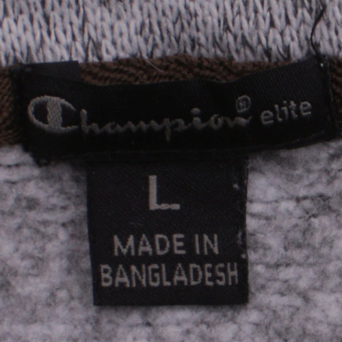 Champion Mens Grey Henley Sweatshirt L Collared Knit