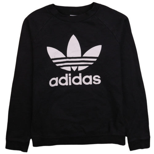 Adidas Women Black Crew Neck Sweatshirt Size 10 Logo Print Casual
