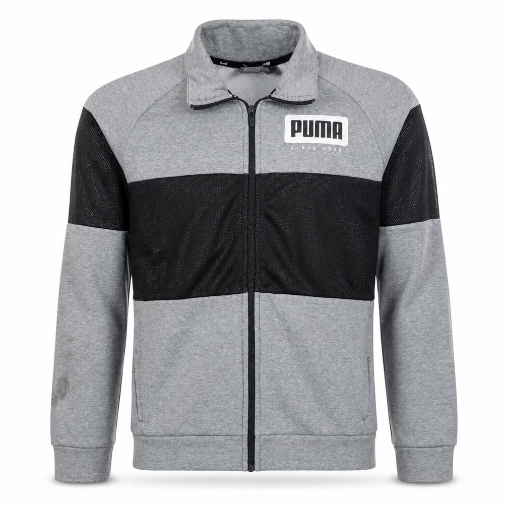Front view of Puma Men's Grey Full Zip Sports Sweatshirt, size L