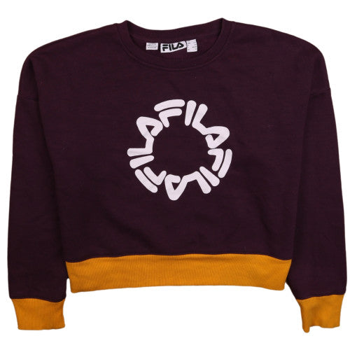FILA Womens Burgundy & Mustard Logo Pullover Sweatshirt UK 14