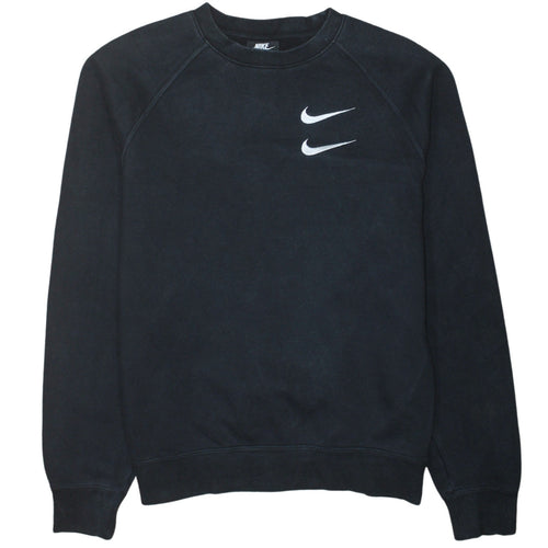 Nike Men's Black Small Pullover Sweatshirt Double Swoosh Logo Crew Neck