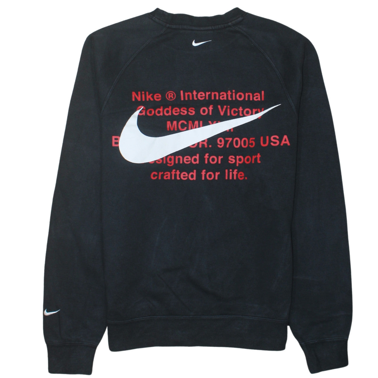 Nike Men's Black Small Pullover Sweatshirt Double Swoosh Logo Crew Neck