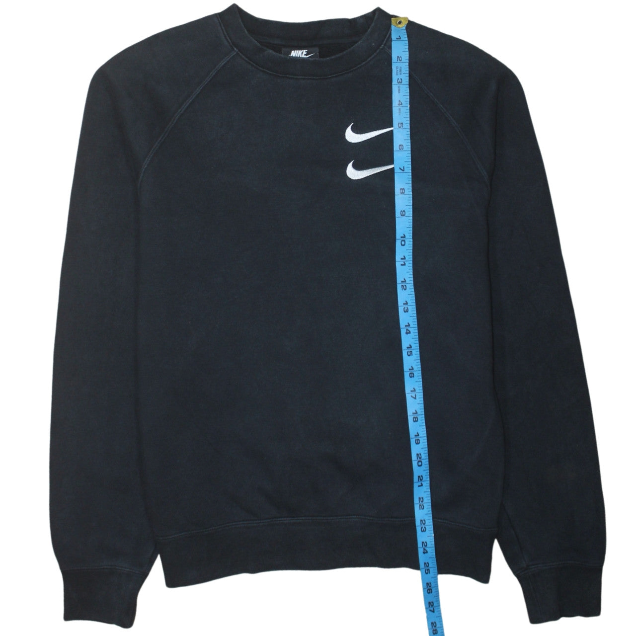 Nike Men's Black Small Pullover Sweatshirt Double Swoosh Logo Crew Neck