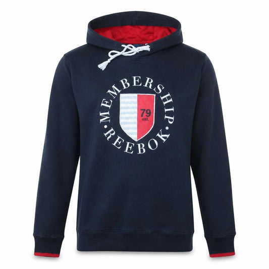 Front view of Reebok Men's Navy Blue Pullover Hoodie M Graphic Sportswear