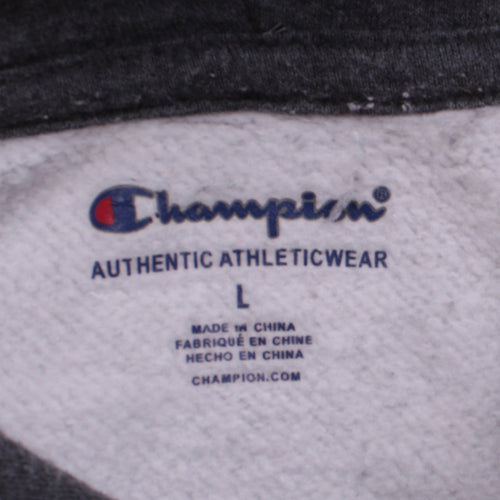 Champion Womens Grey Pullover Hoodie L Logo Embroidered Sweatshirt