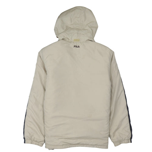 FILA Men Beige Hooded Puffer Jacket Size M Water Resistant Winter Coat