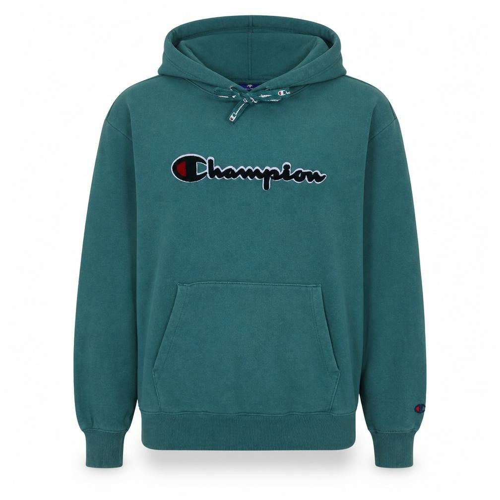 Front view of Champion Men's Green XS Pullover Hoodie Embroidered Logo