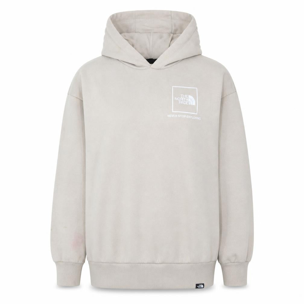 Front view of The North Face women’s beige pullover hoodie, size S, cotton blend