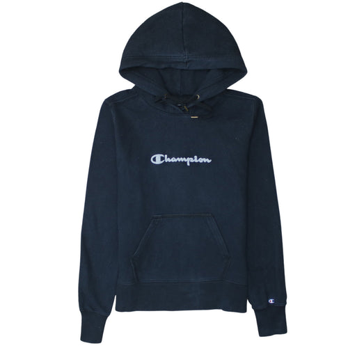 Champion Women's Navy Pullover Hoodie M Embroidered Logo Cotton Blend