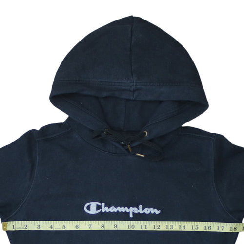 Champion Women's Navy Pullover Hoodie M Embroidered Logo Cotton Blend