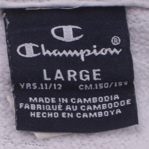 Champion Girls White Pullover Hoodie 11-12 Years Logo Trim Fleece Top