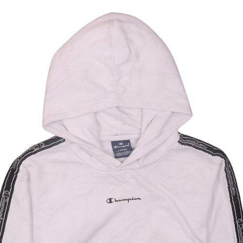 Champion Girls White Pullover Hoodie 11-12 Years Logo Trim Fleece Top