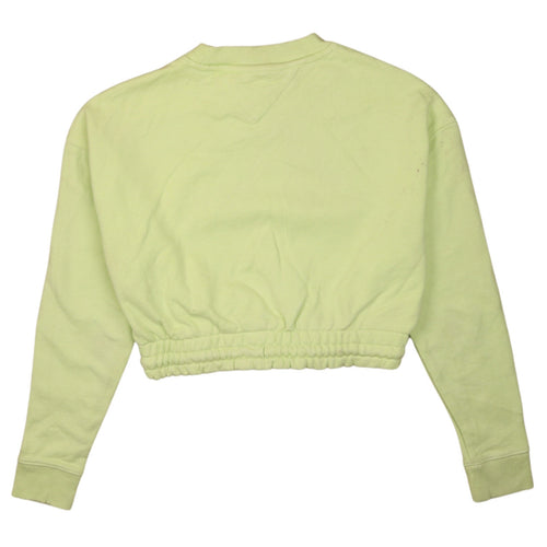 Tommy Jeans Womens Green Cropped Sweatshirt Size M Logo Drawstring Cotton
