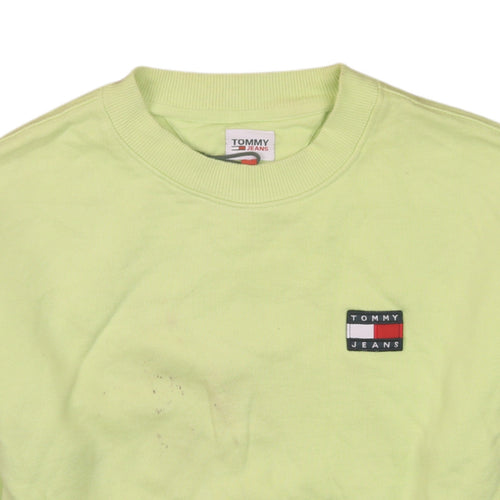 Tommy Jeans Womens Green Cropped Sweatshirt Size M Logo Drawstring Cotton