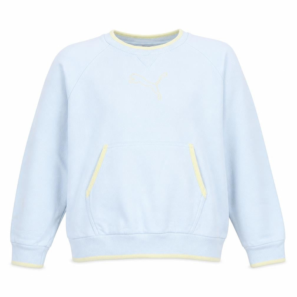 Front view of Puma girls’ blue pullover sweatshirt 10 years logo crew neck fleece