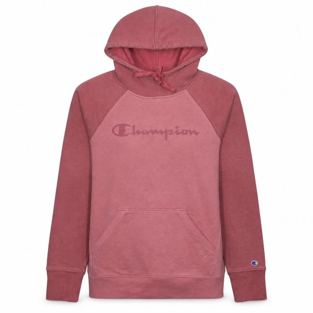 Front view of Champion Women's Pink Pullover Hoodie S Cotton Blend Logo Sweatshirt