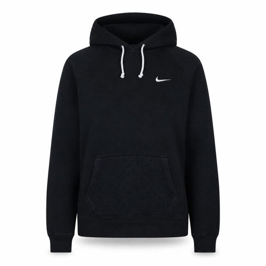Front view of Nike women’s black pullover hoodie, size M, cotton blend athletic fit