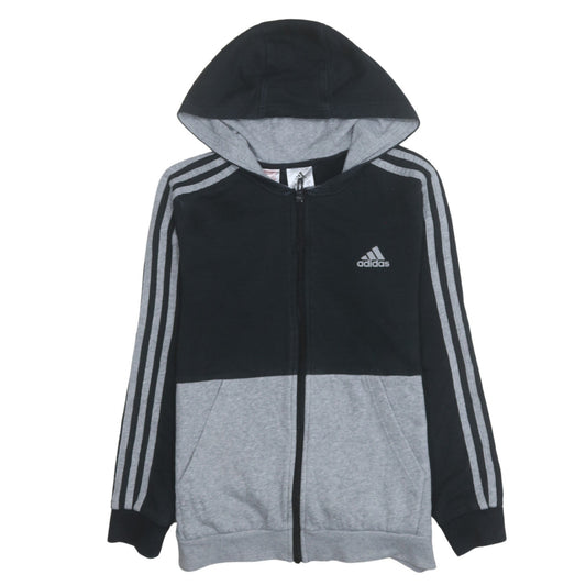 Adidas Boys Black & Grey Full Zip Hoodie 11-12 Years Cotton Blend