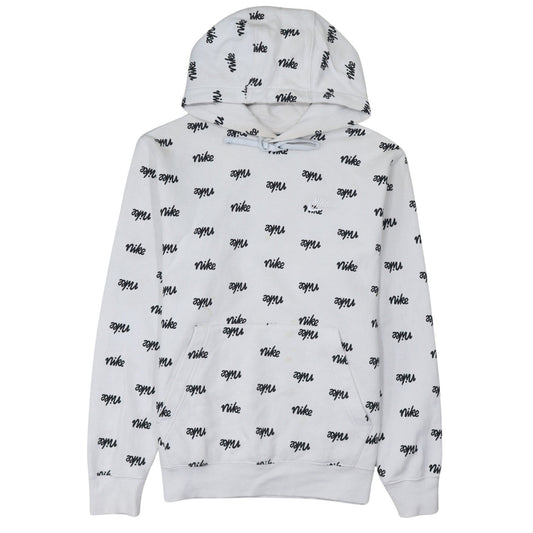 Nike Men's White Small Pullover Hoodie with Logo Print