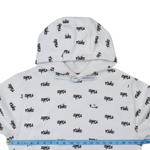 Nike Men's White Small Pullover Hoodie with Logo Print